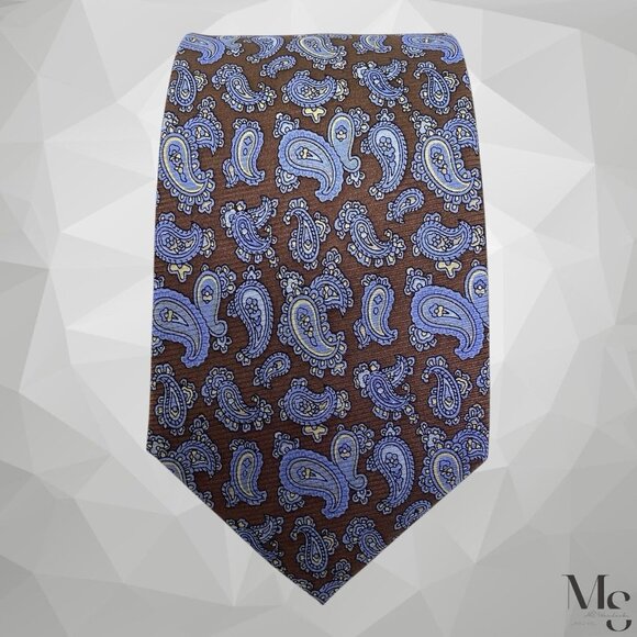 BOTTEGA DE SARTO Brown Blue Paisley Silk Tie Hand Made W: 3" EX COND - Picture 5 of 6